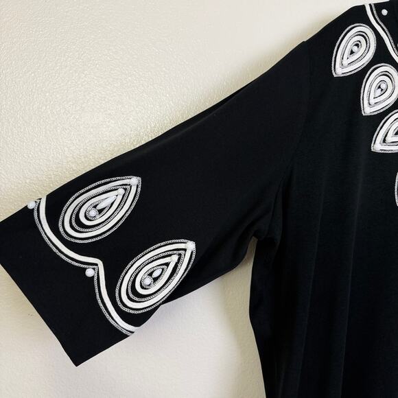 Ming Wang Tunic Top Womens 2X Black White Embroidered Beaded Embelished V Neck * - Picture 4 of 10